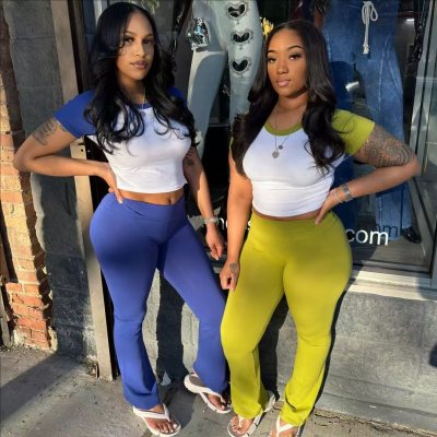 EVE Contrast Color Short Sleeve T Shirts Pants Suit XMCS-CS3091600