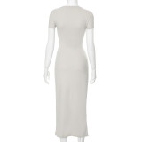 EVE Solid Color Short Sleeve Slim Maxi Dress XMCS-CS20242132302