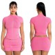 EVE Solid Color Shorts Sleeve Zipper Two Piece Skirts Set XMCS-05