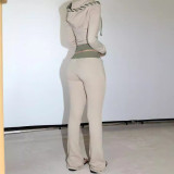 EVE Contrast Color Patchwork Hooded Knits Pants Suit XMCS-CS008787