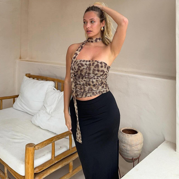 EVE Sexy Leopard Print Wrap Chest Tops With Scarf GYME-K24L45813