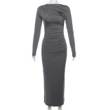 EVE Long Sleeve O Neck Solid Maxi Dress GYME-K23D37748