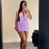 EVE Sexy Sling Solid Color Hollow Out Mini Dress XMCS-CS20242357