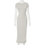 EVE Solid Color Short Sleeve Slim Maxi Dress XMCS-CS20242132302