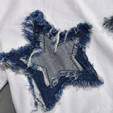 EVE Patchwork Tassel Five-pointed Star T-shirt GNZD-11175THR