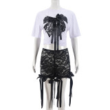 EVE Butterfly Print Loose Top And Lace Shorts Set GNZD-51286SHD