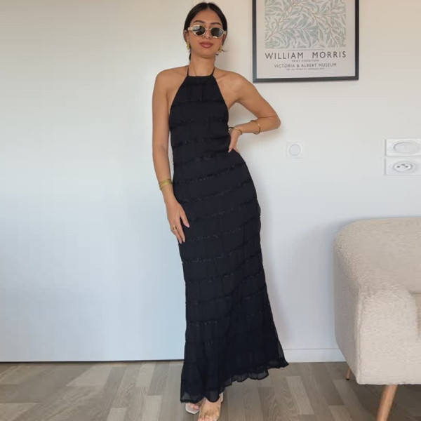 EVE Sleeveless Tie Up Ruffles Maxi Dress GNZD-51618DBD