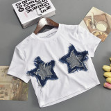 EVE Patchwork Tassel Five-pointed Star T-shirt GNZD-11175THR