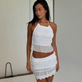 EVE Hollow Out Tie Up Backless Tops Two Piece Skirts Set GNZD-51690SBD