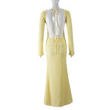 EVE Flare Long Sleeve Backless Maxi Dress GNZD-041605DBG