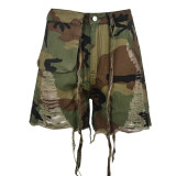 EVE Plus Size Camouflage Print Long Sleeve Tassel Shorts GNZD-6603PL