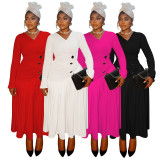 EVE Plus Size V Neck Pleated Knits Maxi Dress NNWF-8114