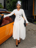 EVE Plus Size V Neck Pleated Knits Maxi Dress NNWF-8114