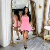 EVE Sleeveless Solid Color Wavy Hem Midi Dress QYMF-3080