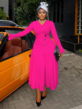EVE Plus Size V Neck Pleated Knits Maxi Dress NNWF-8114