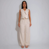 EVE V Neck Sleeveless Vest Two Piece Pant Set QHMD-3252