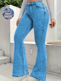 EVE Solid Color Faux Denim Flared Pants GDYF-3610