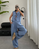 EVE Solid Color Sleeveless Loose Two Piece Pants Set SSNF-211499