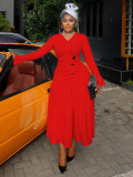 EVE Plus Size V Neck Pleated Knits Maxi Dress NNWF-8114