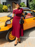 EVE Plus Size Slash Neck Hollow Out Knis Midi Dress NNWF-8117