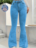 EVE Solid Color Faux Denim Flared Pants GDYF-3610
