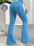 EVE Solid Color Faux Denim Flared Pants GDYF-3610