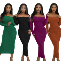EVE Off Shoulder Long Sleeve Bodycon Dress QYMF-3082
