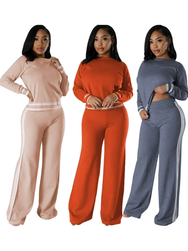 EVE Long Sleeve Kinits Tops Wide Leg Pants Suit QYMF-3064