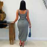 EVE Plus Size Solid Color Sleeveless Long Dress NY-3603