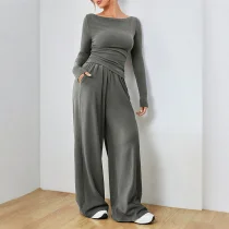 EVE Long Sleeve Solid Color Loose Two Piece Pants Set QHMD-M681