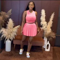 EVE Sleeveless Tank Tops And Pleated Skirt 2 Piece Set QHMD-3089