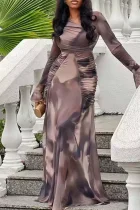 EVE Print Long Sleeve Pleated Maxi Dress GYXF-9199