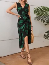 EVE Print Sleeveless V Neck Long Dress QHMD-HE163