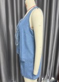 EVE Sleeveless Tie Up Tops Denim Two Piece Shorts Set GXYK-1214