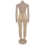 EVE Backless Halterneck Solid Color Jumpsuit BY-7489