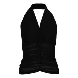EVE Solid Color Halterneck Mesh Pleated Top XEF-K25L73438