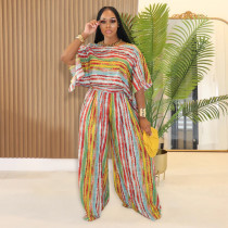 EVE Colorful Stipe Top Loose Two Piece Pants Set BY-7467