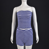 EVE Stripe Color Block Wrap Chest Shorts Suit GNZD-51880