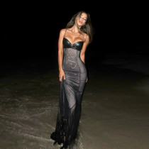 EVE Mesh Patchwork Sleeveless Sling Maxi Dress GZJQ-K25D77737