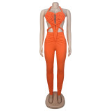 EVE Backless Halterneck Solid Color Jumpsuit BY-7489