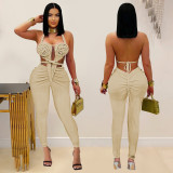 EVE Backless Halterneck Solid Color Jumpsuit BY-7489