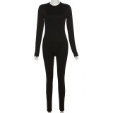 EVE Long Sleeve Solid Color Skinny Jumpsuit GZJQ-D23Q39599