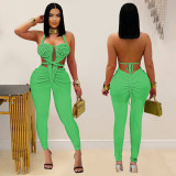 EVE Backless Halterneck Solid Color Jumpsuit BY-7489
