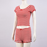 EVE Stripe Short Sleeve Short 2 Piece Set GNZD-51827