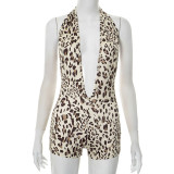 EVE Deep V Neck Leopard Print Romper MXBF-J25RP106