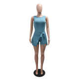 EVE Sleeveless Solid Romper+Small Apron 2 Piece Set CYA-901957