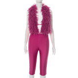 EVE Furry Neck  Halterneck Backless Two Piece Pants Set MXBF-D25ST247