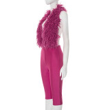 EVE Furry Neck  Halterneck Backless Two Piece Pants Set MXBF-D25ST247