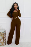 EVE Solid Color Long Sleeve Wide Leg Jumpsuit OSM-4933