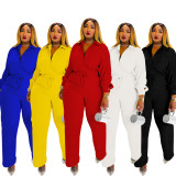 EVE Solid Color Long Sleeve Pleated Shirt Pants Suit SFY-775